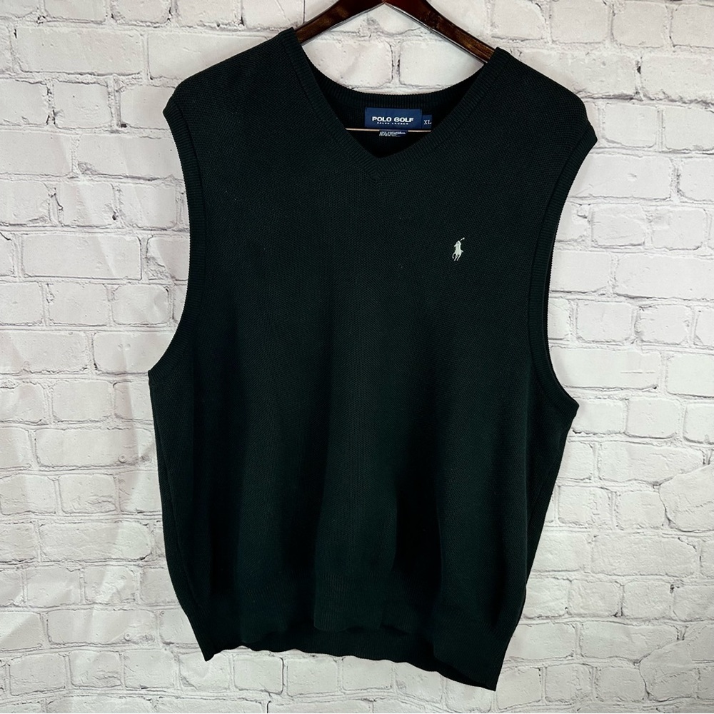 Polo Golf Ralph Lauren Black Knit Sweater vest mens XL preppy layer office logo